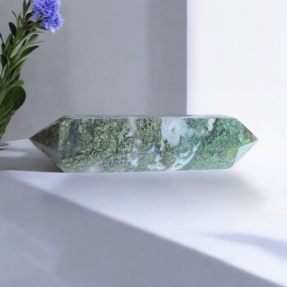 Moss Agate Crystal Double Terminated Point